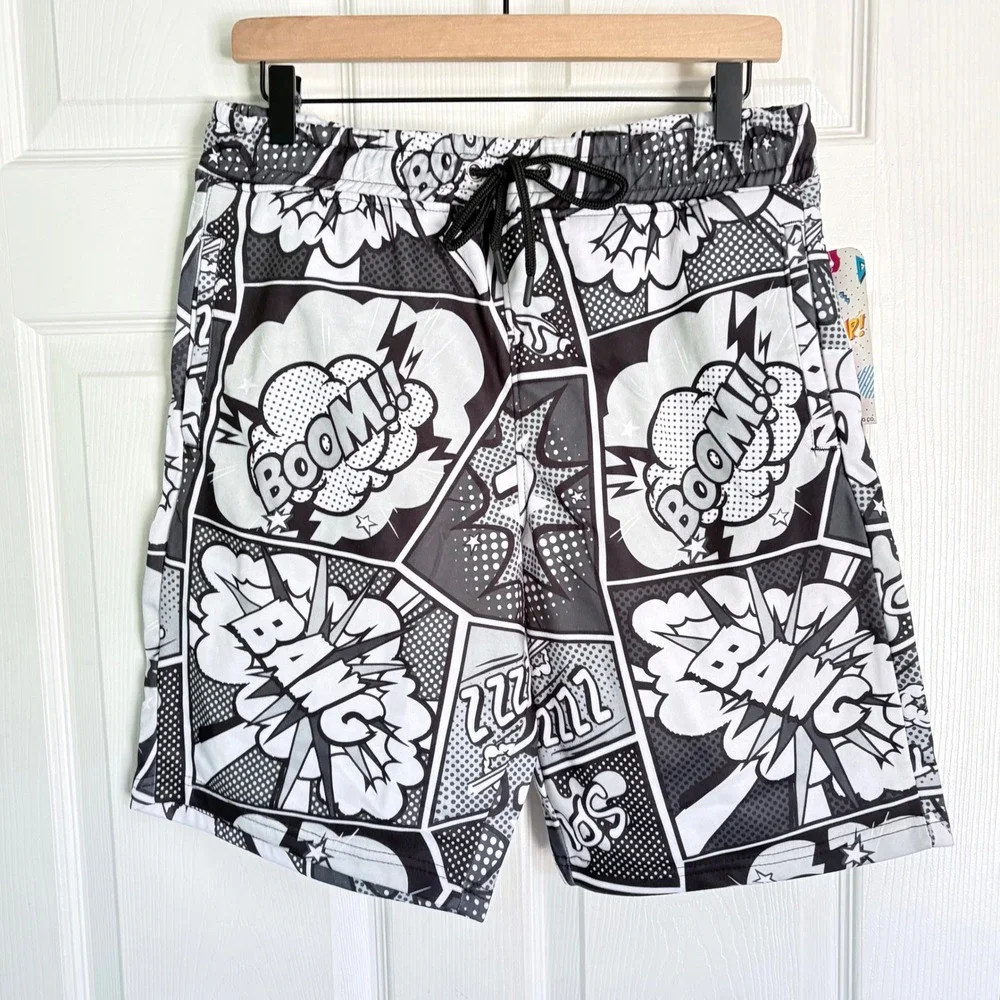 NEW Drill Clothing Co Swim Shorts Medium Grey Comic Book Pop Art D2307-Y2821 NEW